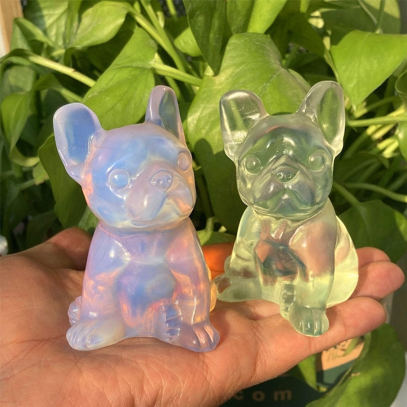 3" Hand Carving Clear/Pink Opalite Bulldog,Quartz Crystal Bulldog Dog,Home Decoration,Reiki Healing,Mineral Specimen,Reiki Crystal Gifts