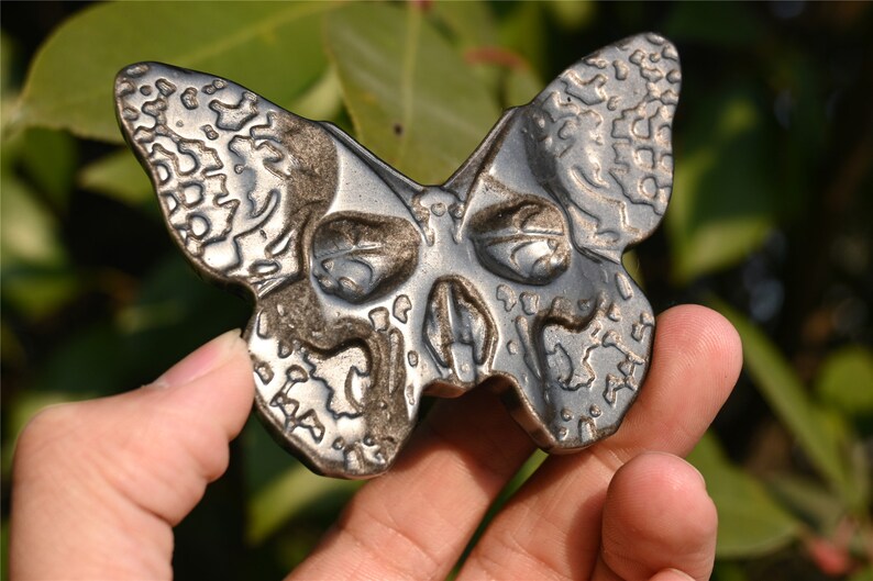 3'' Natural Hand carved Silver Obsidian Butterfly skull，Crystal Butterfly，Quartz Crystal，Crystal gift，Crystal ornament，Crystal Healing