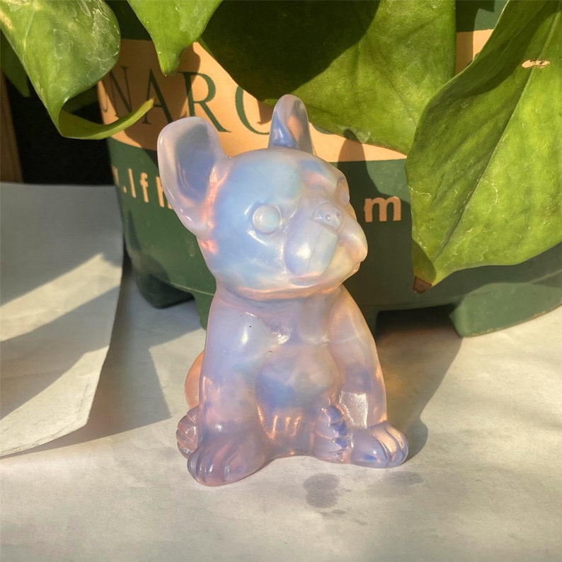 3" Hand Carving Clear/Pink Opalite Bulldog,Quartz Crystal Bulldog Dog,Home Decoration,Reiki Healing,Mineral Specimen,Reiki Crystal Gifts