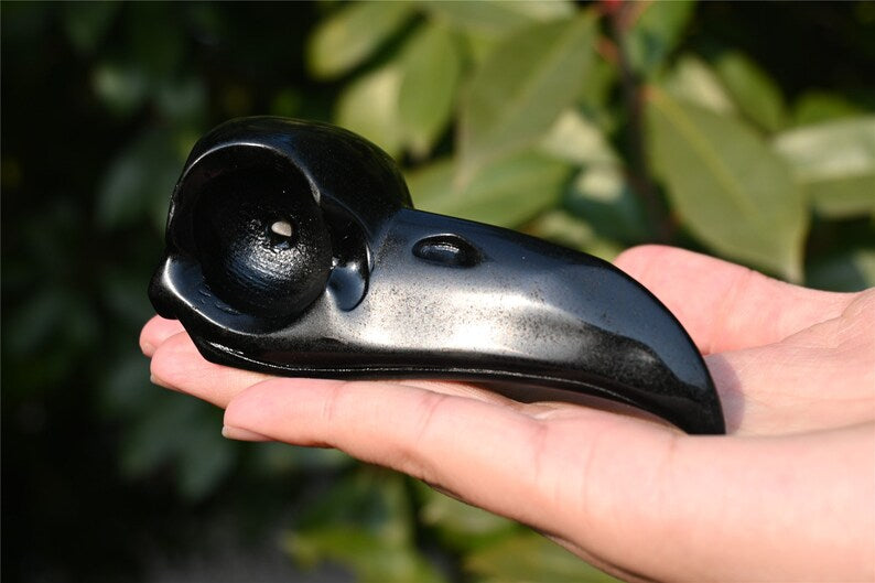 3.8'' Natural Hand Carved Obsidian bird skull，Crystal statue，Quartz Crystal，Crystal skull，Crystal animal，Crystal healing stone 1PC