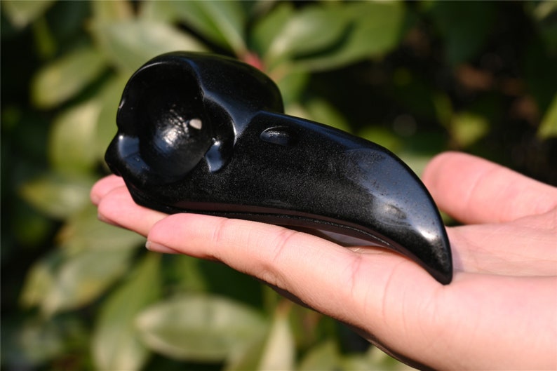 3.8'' Natural Hand Carved Obsidian bird skull，Crystal statue，Quartz Crystal，Crystal skull，Crystal animal，Crystal healing stone 1PC