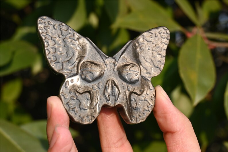 3'' Natural Hand carved Silver Obsidian Butterfly skull，Crystal Butterfly，Quartz Crystal，Crystal gift，Crystal ornament，Crystal Healing