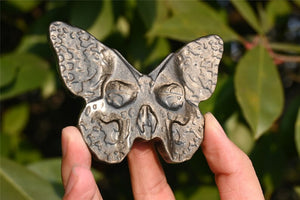 3'' Natural Hand carved Silver Obsidian Butterfly skull，Crystal Butterfly，Quartz Crystal，Crystal gift，Crystal ornament，Crystal Healing