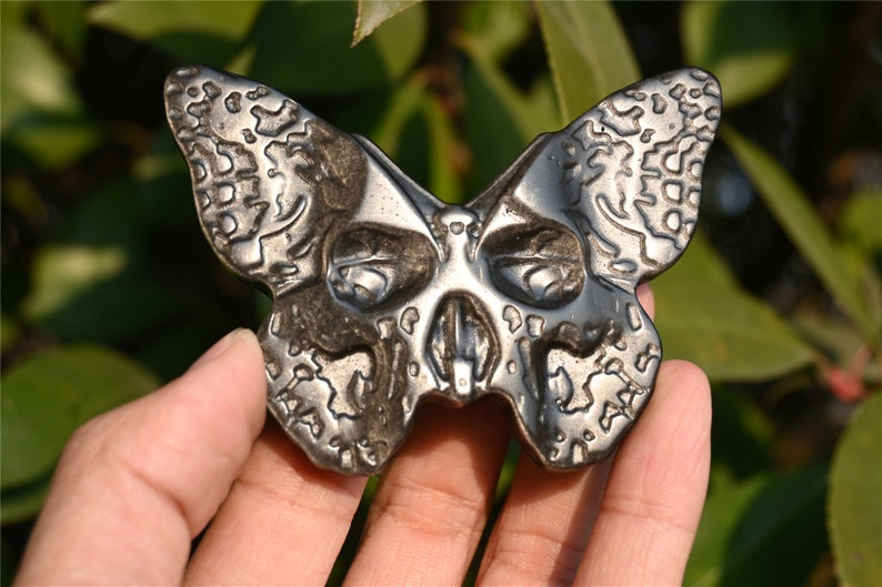 3'' Natural Hand carved Silver Obsidian Butterfly skull，Crystal Butterfly，Quartz Crystal，Crystal gift，Crystal ornament，Crystal Healing