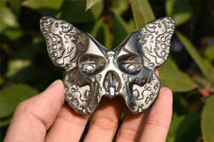 3'' Natural Hand carved Silver Obsidian Butterfly skull，Crystal Butterfly，Quartz Crystal，Crystal gift，Crystal ornament，Crystal Healing
