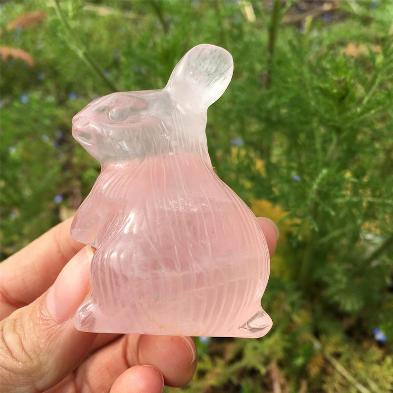 1PC Natural Rose Quartz Rabbit,Quartz Crystal Rabbit,Quartz Crystal Animal,Crystal Carving,Home Decoration,Crystal Healing,Crystal Gift 80g+