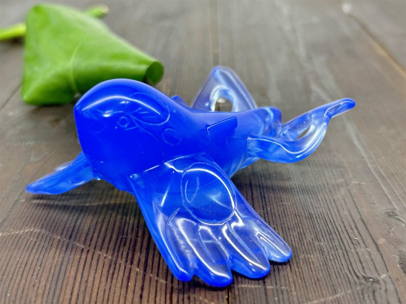 3.4" Blue Opalite Carved Kyogre，Crystal Pokemon Carving,Blue Opalite Kyogre，Home Decor，Reiki Healing，Christmas gifts 1PC