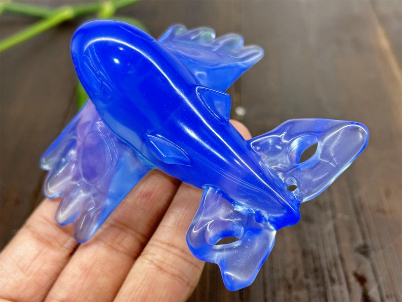 3.4" Blue Opalite Carved Kyogre，Crystal Pokemon Carving,Blue Opalite Kyogre，Home Decor，Reiki Healing，Christmas gifts 1PC