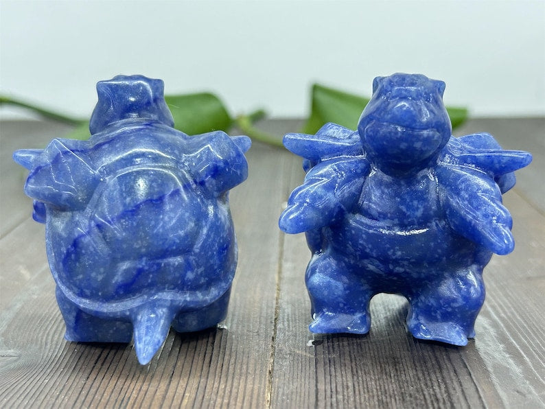 2.2" Natural Blue Aventurine Carved Blastoise，Crystal Pokemon Carving,Blue Aventurine Blastoise，Home Decor，Reiki Healing，Crystal gifts 1PC