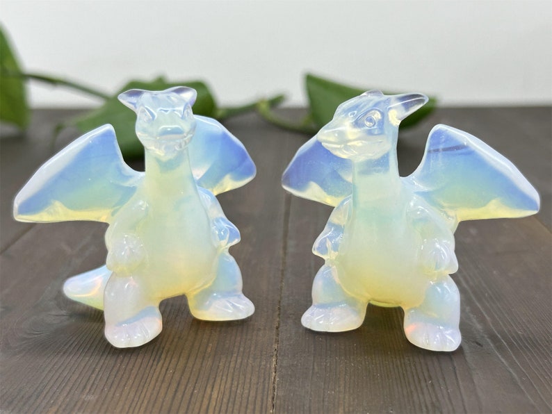 2.4" Opalite Carved Charizard，Crystal Pokemon Carving,Opalite Charizard，Home Decor，Reiki Healing Skull，Crystal gifts 1PC