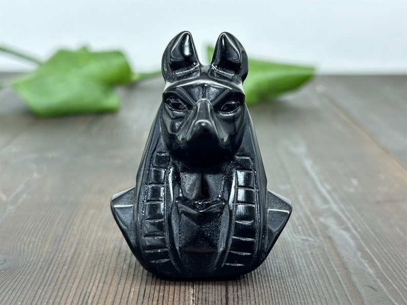 2.4" Natural Obsidain Carved Anubis,Crystal Carving,Obsidian Anubis,Reiki Healing，Home Decoration,Crystal Collect,Christmas Gifts 1PC