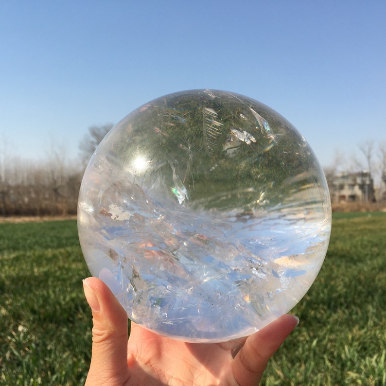 Natural Clear Quartz Sphere,Quartz Crystal Ball,Mineral Specimen,Rock,Reiki Healing,Crystal Gifts,Divination Ball,Prophecy Ball 8.11LB