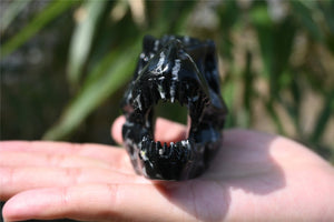 3'' Natural Snowflake Obsidian Carved tyrannosaurus Skull，Crystal Carved Dinosaur skull，Quartz crystal，Crystal healing skull 1PC