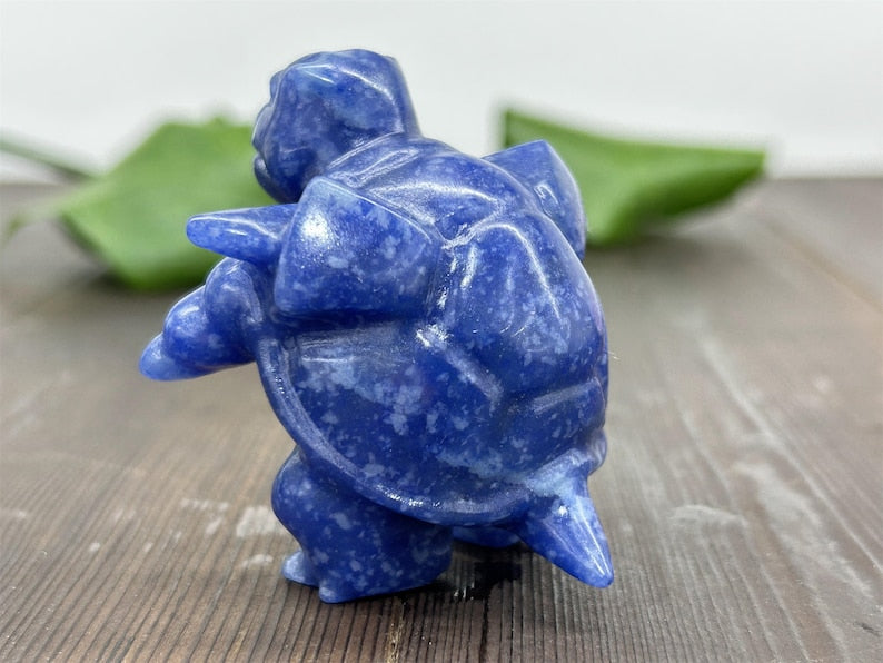 2.2" Natural Blue Aventurine Carved Blastoise，Crystal Pokemon Carving,Blue Aventurine Blastoise，Home Decor，Reiki Healing，Crystal gifts 1PC