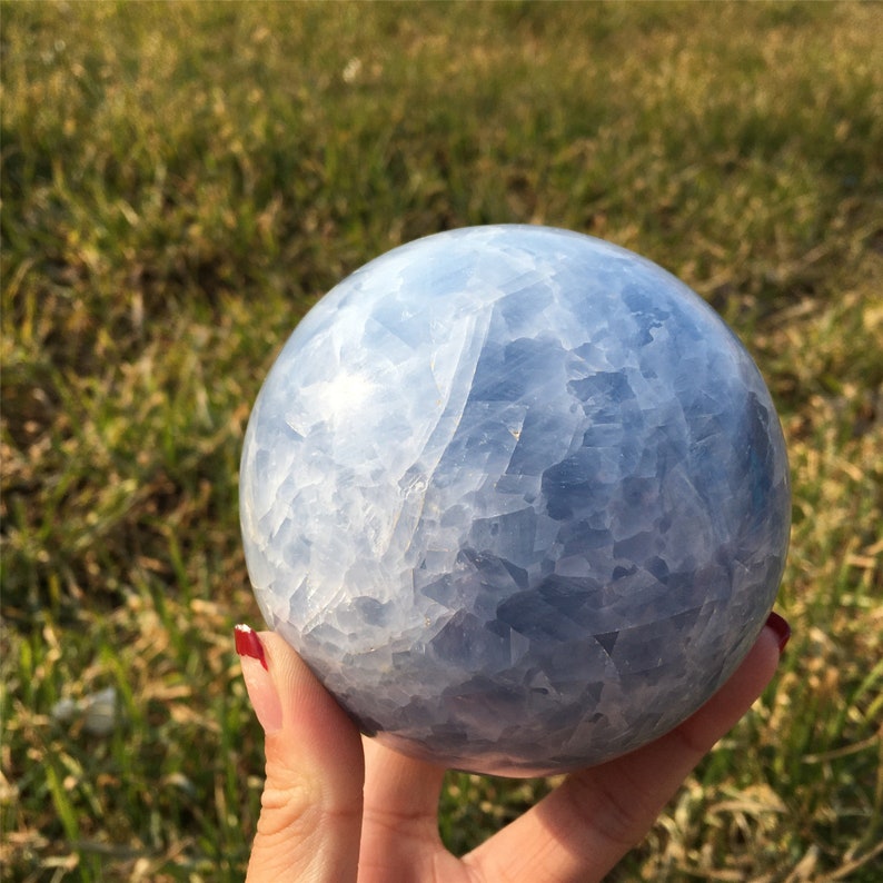 80mm Natural Blue Calcite Sphere,Quartz Ball,Mineral Specimen,Reiki Healing,Crystal Gifts,Divination Ball,Prophecy Ball,Crystal Energy