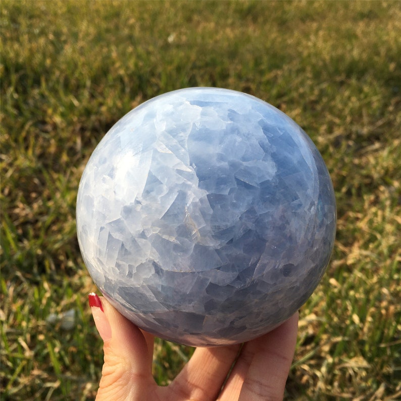 80mm Natural Blue Calcite Sphere,Quartz Ball,Mineral Specimen,Reiki Healing,Crystal Gifts,Divination Ball,Prophecy Ball,Crystal Energy