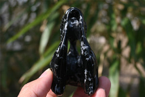 3'' Natural Snowflake Obsidian Carved tyrannosaurus Skull，Crystal Carved Dinosaur skull，Quartz crystal，Crystal healing skull 1PC