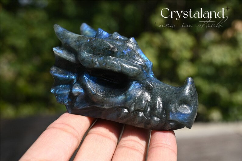 3.2'' Natural Hand carved Labradorite Dragon skull，Crystal Dragon，Labradorite Dragon skull，Quartz Crystal，Crystal ornament，Crystal healing