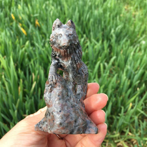 1PC Natural Yooperlite Wolf,Quartz Crystal Wolf,Home Decoration,Reiki Healing,Mineral Specimen,Crystal Animal,Sculpture,Crystal Gifts 120g+