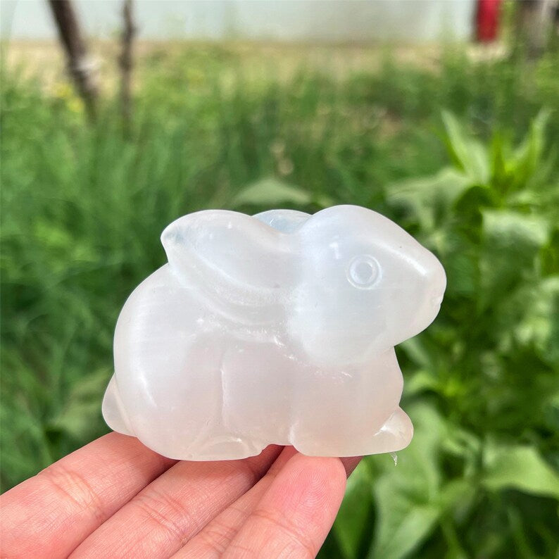 Natural Hand Selenite Rabbit Carved,Quartz Animal Figurines,Crystal Carved,Mineral Specimen,Home Decoration,Reiki Heal,Crystal Gift