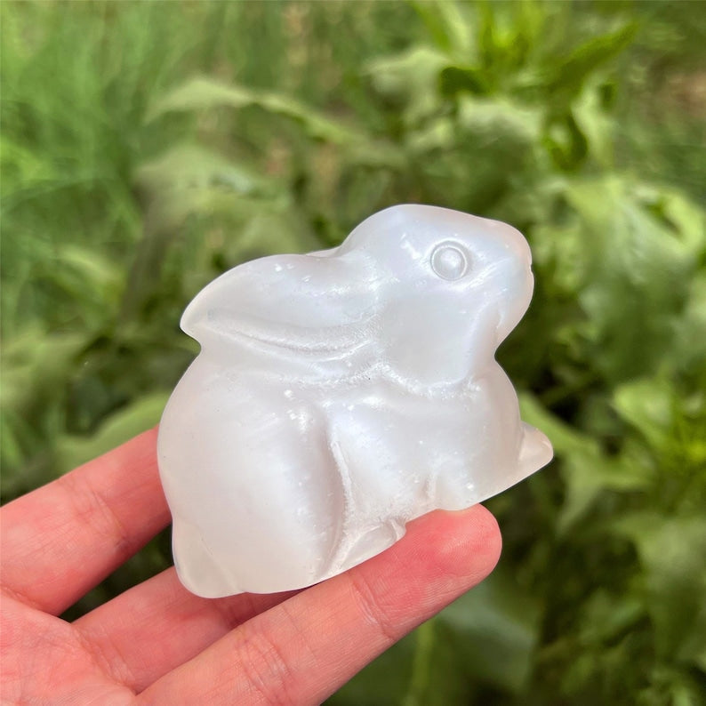 Natural Hand Selenite Rabbit Carved,Quartz Animal Figurines,Crystal Carved,Mineral Specimen,Home Decoration,Reiki Heal,Crystal Gift