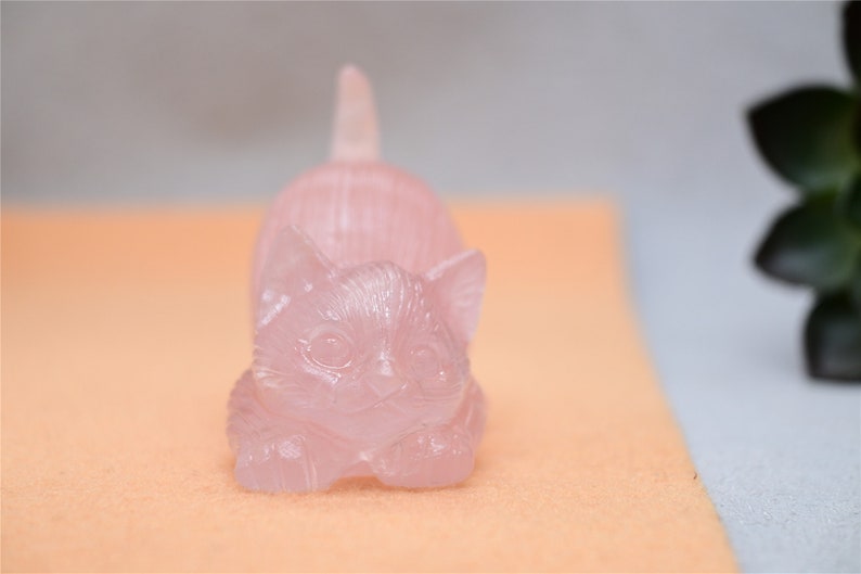 2.2''Natural Hand-carved Rose quartz cat，Quartz crystal，Crystal decor，Crystal cat，Crystal gift，Crystal ornament，Chakra Reiki healing 1PC