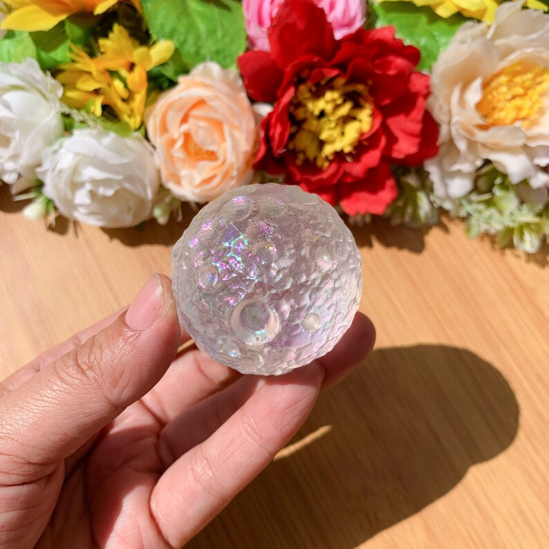 1pc polished angel aura rainbow smelting quartz full moon aura sphere ball home decor reiki healing chakra energy crystal ball free stand