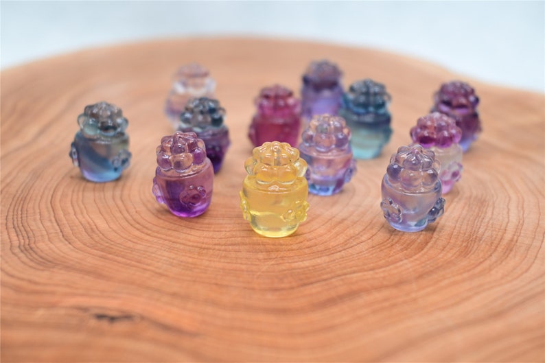 15mm Natural Hand carved Mini Fluorite Cactus，Quartz Crystal carved，Crystal decor，Fluorite flower，Crystal ornament，Crystal healing
