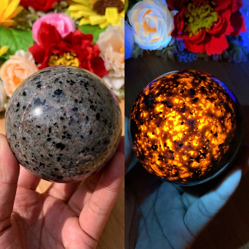 Yooperlite ball，UV Crystal sphere，Quartz Crystal Ball，Crystal decor, Yooperlite Sphere，Crystal Healing crystal ball Gift, FREE STAND