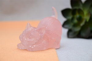 2.2''Natural Hand-carved Rose quartz cat，Quartz crystal，Crystal decor，Crystal cat，Crystal gift，Crystal ornament，Chakra Reiki healing 1PC