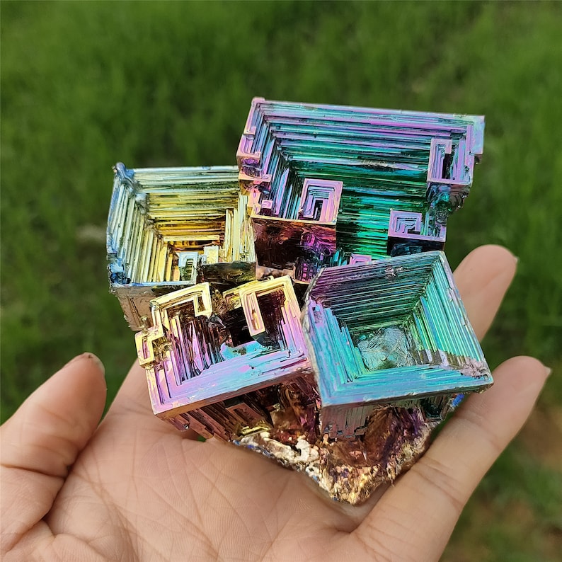 450g+ Rainbow Bismuth ore geode Crystal Quartz titanium mineral point, Bismuth Ore Specimens,Home decoration, mineral specimen,Reiki healing