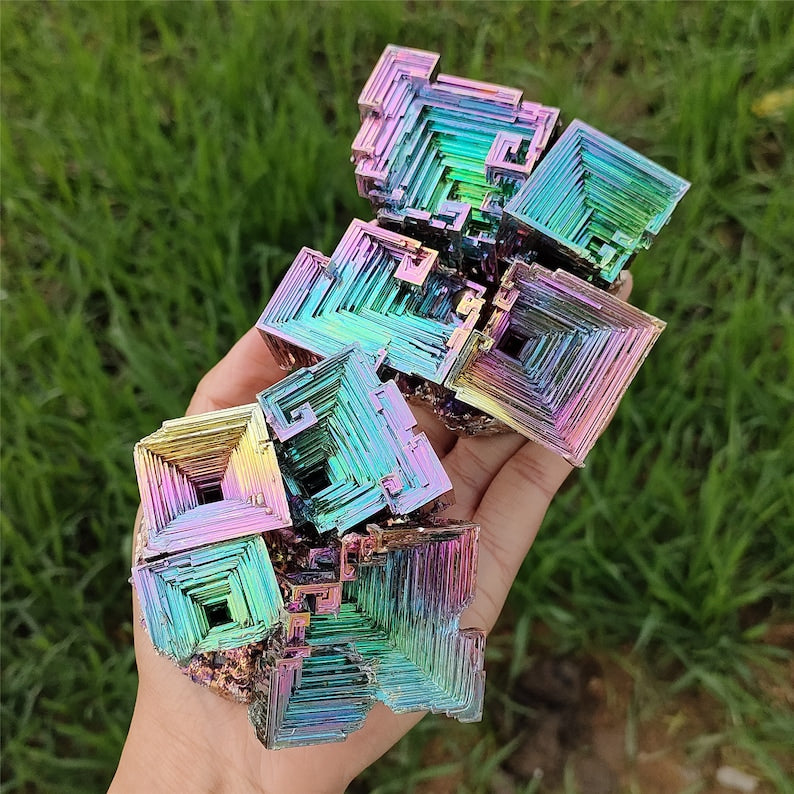 450g+ Rainbow Bismuth ore geode Crystal Quartz titanium mineral point, Bismuth Ore Specimens,Home decoration, mineral specimen,Reiki healing