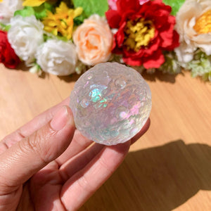1pc polished angel aura rainbow smelting quartz full moon aura sphere ball home decor reiki healing chakra energy crystal ball free stand