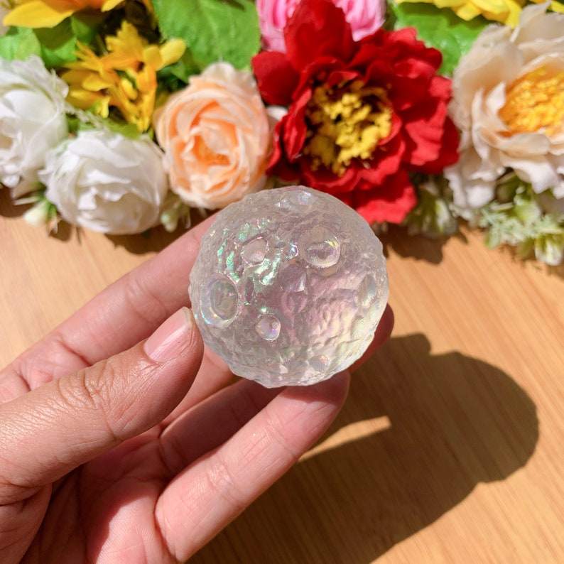 1pc polished angel aura rainbow smelting quartz full moon aura sphere ball home decor reiki healing chakra energy crystal ball free stand