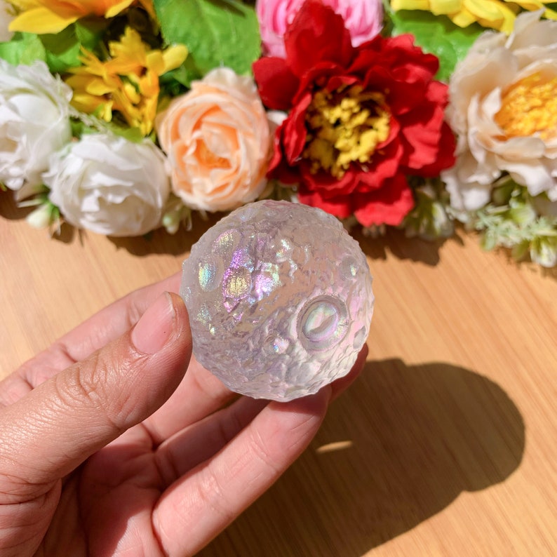 1pc polished angel aura rainbow smelting quartz full moon aura sphere ball home decor reiki healing chakra energy crystal ball free stand