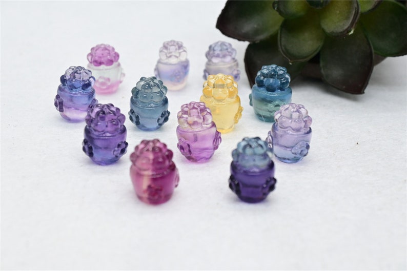15mm Natural Hand carved Mini Fluorite Cactus，Quartz Crystal carved，Crystal decor，Fluorite flower，Crystal ornament，Crystal healing