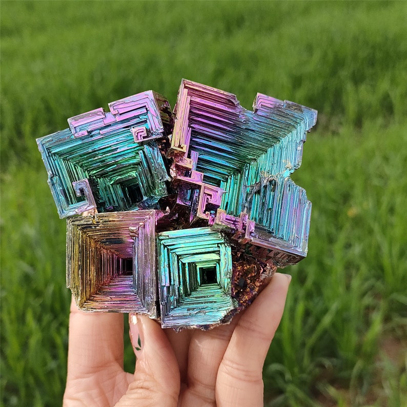 450g+ Rainbow Bismuth ore geode Crystal Quartz titanium mineral point, Bismuth Ore Specimens,Home decoration, mineral specimen,Reiki healing