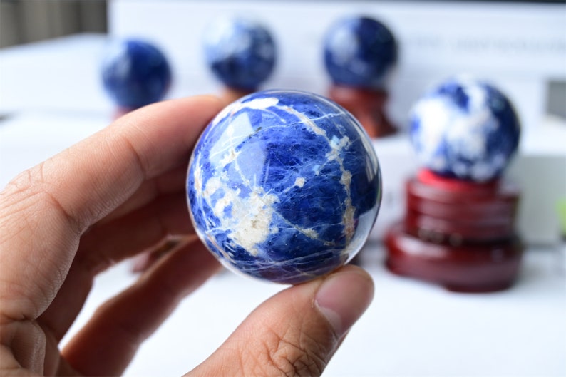 1PC 50mm+ Natural Sodalite ball，Crystal sphere，Quartz Crystal Ball，Crystal decor，Sodalite ball by hand，Crystal Healing crystal ball Gift