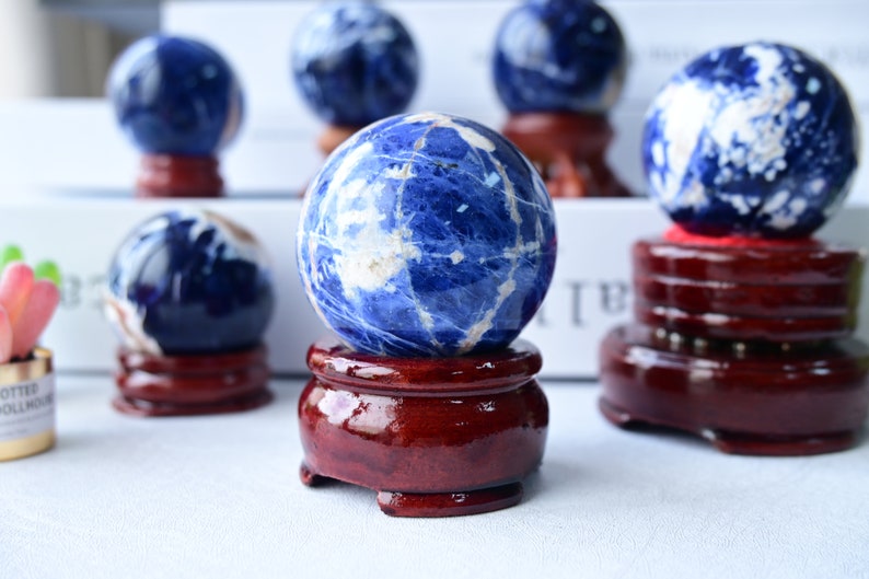 1PC 50mm+ Natural Sodalite ball，Crystal sphere，Quartz Crystal Ball，Crystal decor，Sodalite ball by hand，Crystal Healing crystal ball Gift
