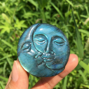 1PC Natural Labradorite Sun Moon,Quartz Crystal Sun Moon,Crystal Carved,Mineral samples,Home Decoration,Reiki healing,Crystal Gifts 30g+