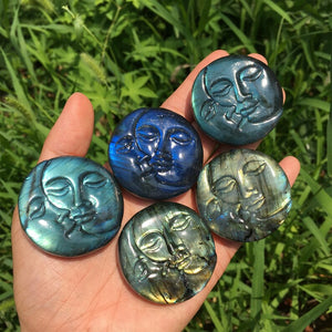 1PC Natural Labradorite Sun Moon,Quartz Crystal Sun Moon,Crystal Carved,Mineral samples,Home Decoration,Reiki healing,Crystal Gifts 30g+