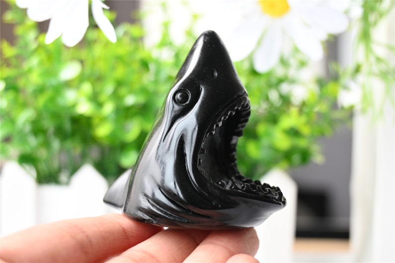 2.4'' Carved Natural Obsidian Shark，Shark skull，crystal decor，Crystal shark，Quartz Crystal，Crystal gift，Crystal ornament，Crystal Healing 1PC