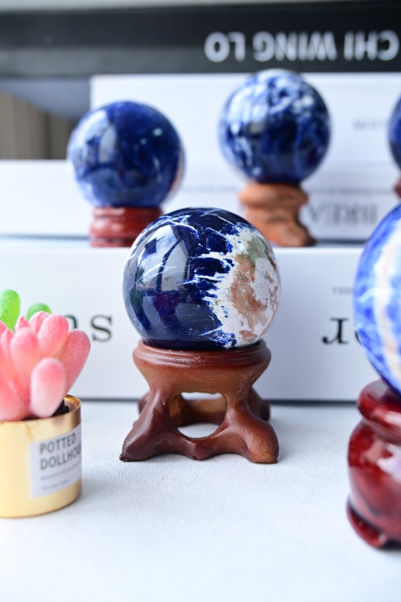 1PC 50mm+ Natural Sodalite ball，Crystal sphere，Quartz Crystal Ball，Crystal decor，Sodalite ball by hand，Crystal Healing crystal ball Gift