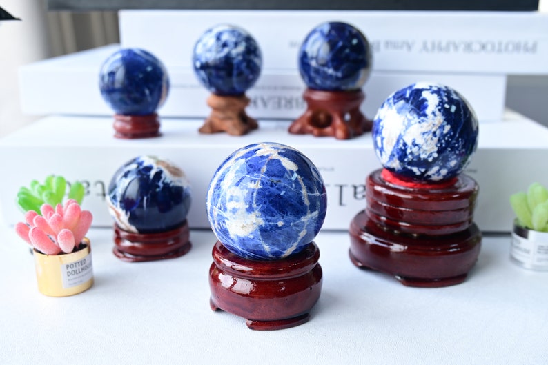 1PC 50mm+ Natural Sodalite ball，Crystal sphere，Quartz Crystal Ball，Crystal decor，Sodalite ball by hand，Crystal Healing crystal ball Gift