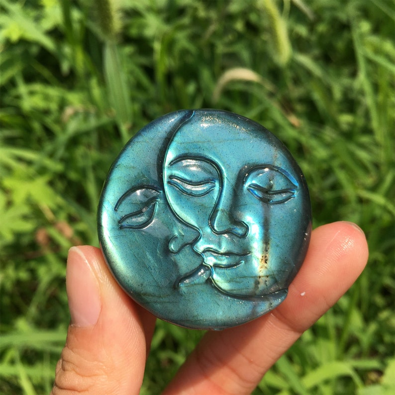 1PC Natural Labradorite Sun Moon,Quartz Crystal Sun Moon,Crystal Carved,Mineral samples,Home Decoration,Reiki healing,Crystal Gifts 30g+