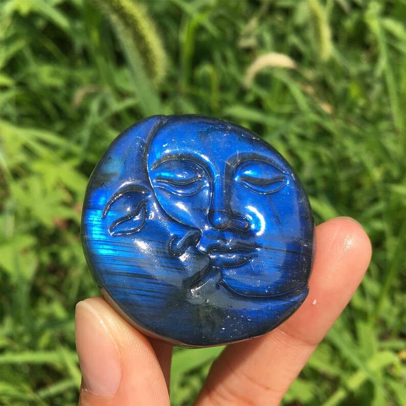 1PC Natural Labradorite Sun Moon,Quartz Crystal Sun Moon,Crystal Carved,Mineral samples,Home Decoration,Reiki healing,Crystal Gifts 30g+