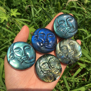 1PC Natural Labradorite Sun Moon,Quartz Crystal Sun Moon,Crystal Carved,Mineral samples,Home Decoration,Reiki healing,Crystal Gifts 30g+