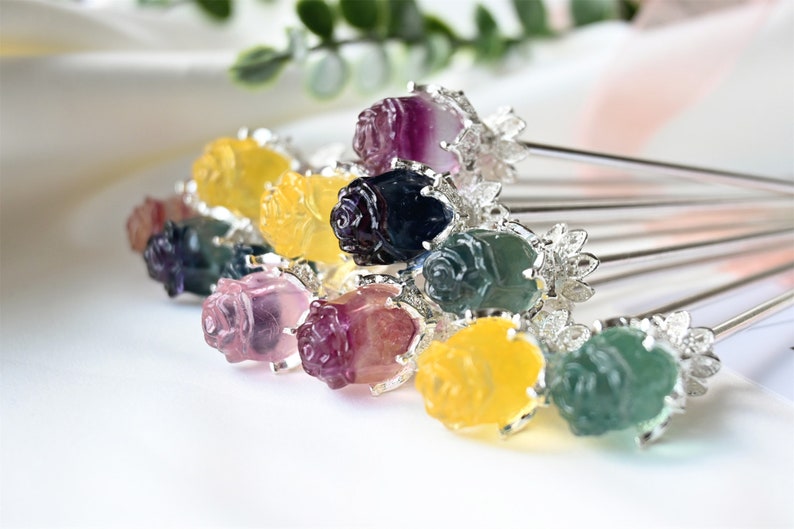 6" Natural Silver Fluorite Rose hairpin，Quartz Crystal, Crystal hairpin/Crystal ornament/ Crystal Figurine//Crystal ornament 1PC
