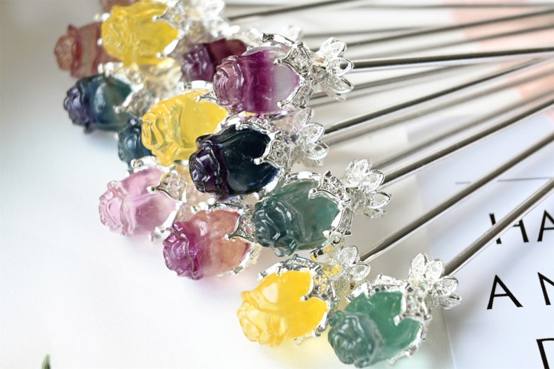 6" Natural Silver Fluorite Rose hairpin，Quartz Crystal, Crystal hairpin/Crystal ornament/ Crystal Figurine//Crystal ornament 1PC