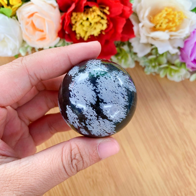 3.5 cm+ Snowflake Obsidian Spheres, Crystal Polished Balls Reiki Healing Meditation Chakra Room Decor Hand Made Massage Home Decoration Gift